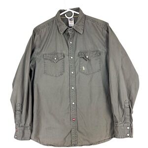The North Face Shirt Mens Medium Gray Western‎ Snap Mountain Graphic Long Sleeve